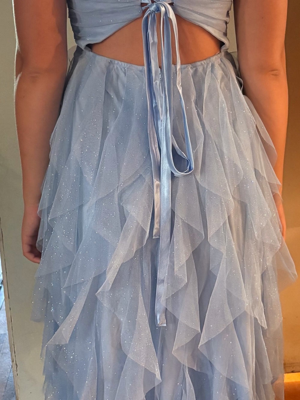 Sky Blue Ruffled High-Low Halter Dress - Picture 2 of 4